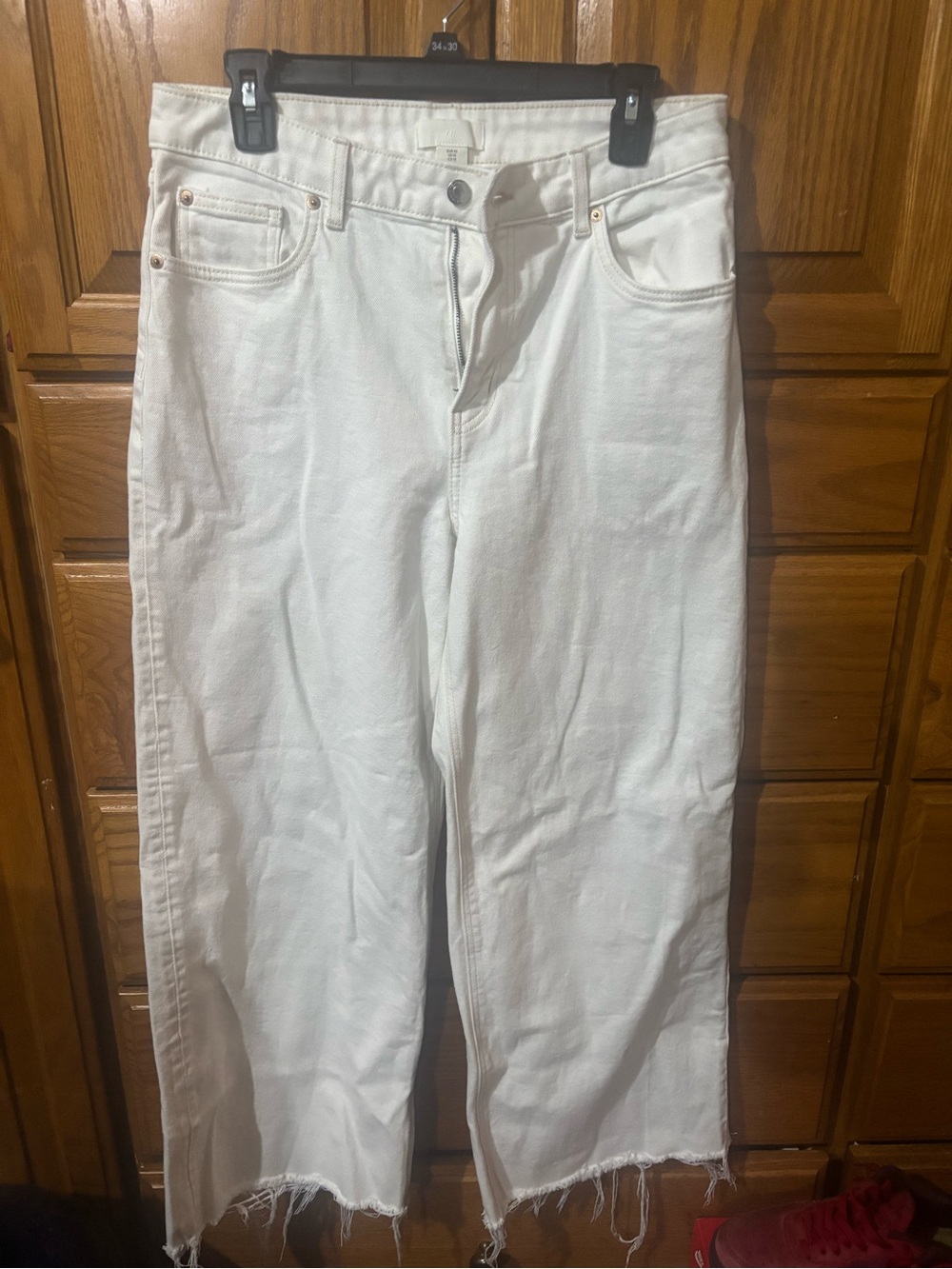 H&M White Cropped Straight-Leg Jeans